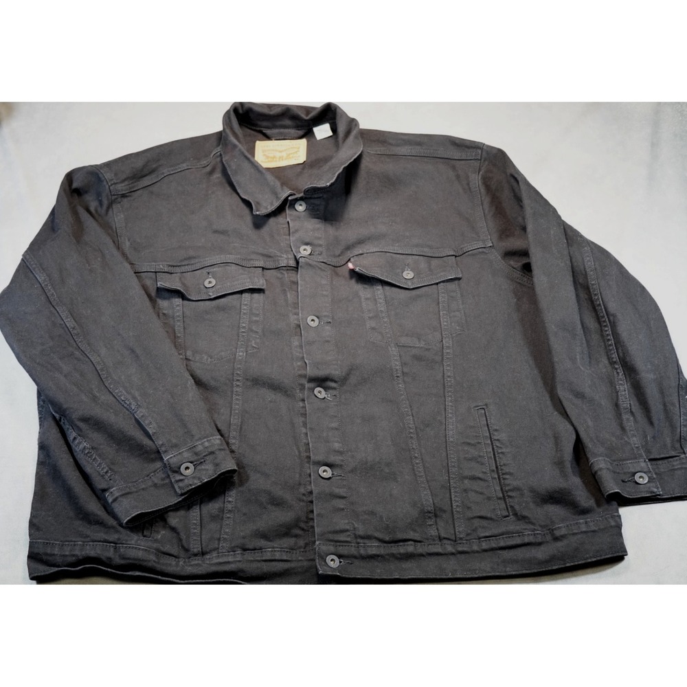 Levi's Denim Men's Jean Jacket 4XL Solid Black Pockets Cotton Blend Excellent